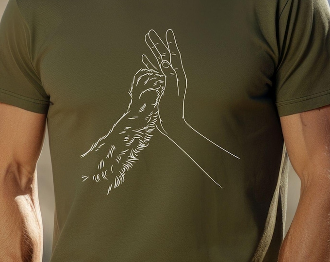 Dog & Human Hand High-Five, Dog lover shirt, pet parent apparel, minimalist design, rescue clothing, pet adoption gift, gift for dog owner
