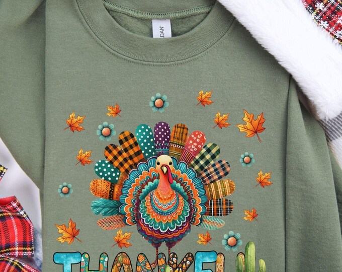 Thankful Turkey Sweatshirt | Thanksgiving Cozy Pullover | Autumn Turkey Sweater | Fall Thanksgiving Outfit | Colorful Turkey Design