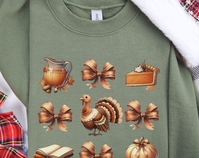 Thanksgiving Elements Sweatshirt | Cozy Fall Icons Pullover | Autumn Turkey and Pumpkin Design