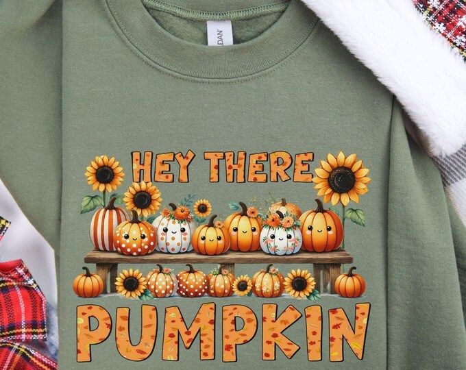 Hey There Pumpkin Fall Sweatshirt | Cozy Autumn Pullover with Pumpkin & Sunflower Design | Perfect Fall Fashion