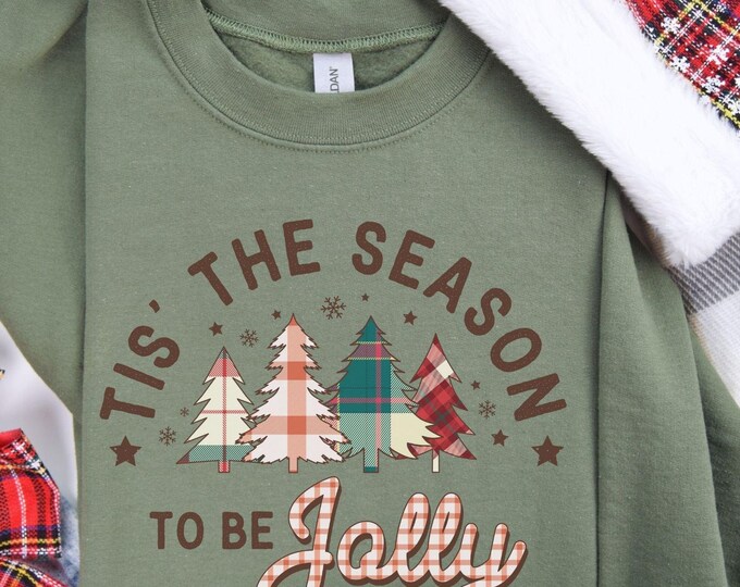 Tis the season to be jolly, plaid sweatshirt, festive clothing, holiday sweatshirt, Christmas apparel, candy cane design, cozy hoodie