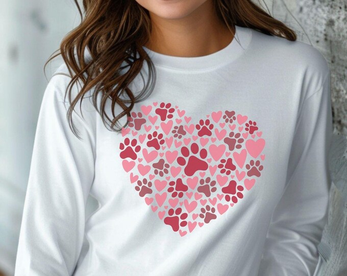 Heart Paw Print, pet lover gift, dog mom sweatshirt, dog dad apparel, Valentine’s Day shirt, animal rescue supporter clothing, pet lover tee