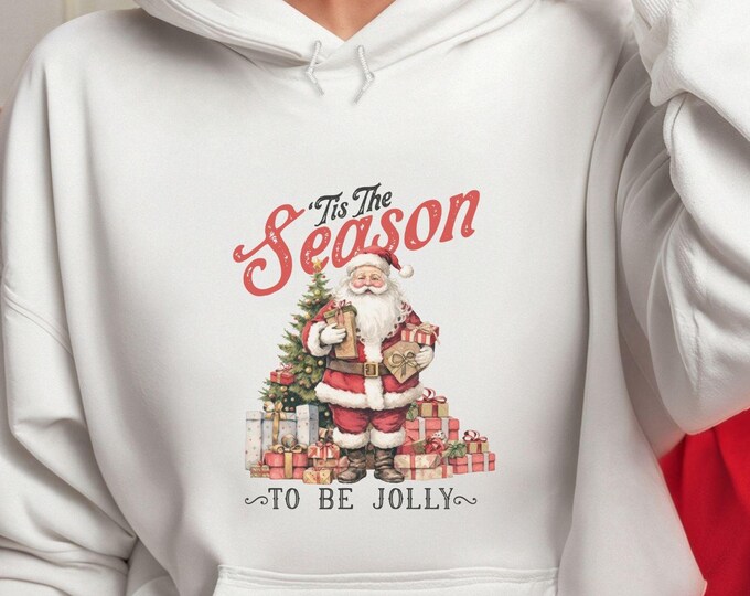 Tis the season to be jolly, Retro sweatshirt, festive clothing, holiday sweatshirt, Christmas apparel, Vintage design, cozy hoodie, hoodie