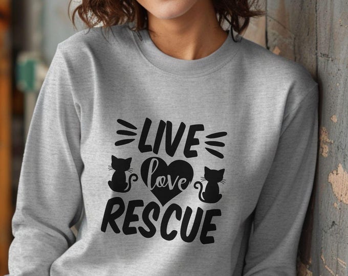 Live Love Rescue, cat rescue apparel, cat lover gift, adopt a pet, cat adoption shirt, animal shelter gift, animal rescue, rescue cat