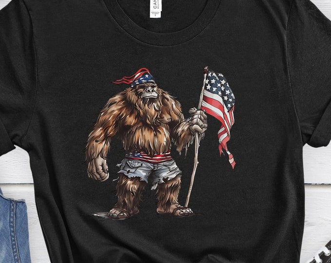 Patriotic Sasquatch, Graphic Tee, Patriotic Shirt, Summer Shirt, Fourth of July Shirt, Funny Shirt, Flag Shirt, Novelity Shirt,