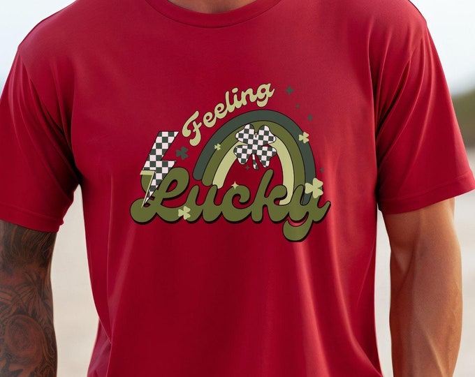 Feeling lucky, St. Patrick’s Day tee, retro shirt, vintage shirt, shamrock shirt, St. Paddy’s Day outfit, Irish shirt, lucky graphic tee