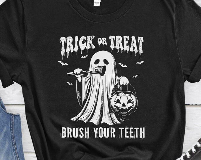 Trick or Treat Brush Your Teeth, Dentists gift, Dental hygienists gift, Dental care shirt, Funny shirt, Dentist graphic tee, Spooky shirt,