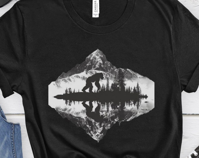 Sasquatch in the Mountains, Graphic Shirt, Outdoor Shirt, Cryptid Shirt, Cool Graphic Shirts, Novelty Shirt, Camping Shirt, Mountain Shirt
