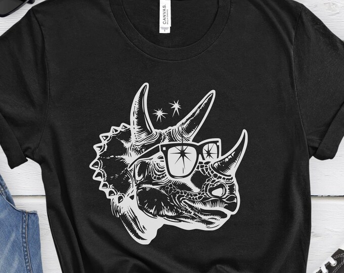 Triceratops with Sunglasses, Graphic Shirt, Funny shirt, Dinosaur Shirt, Cool Graphic Shirts, Novelty Shirt, Teacher Shirt, Comet Shirt