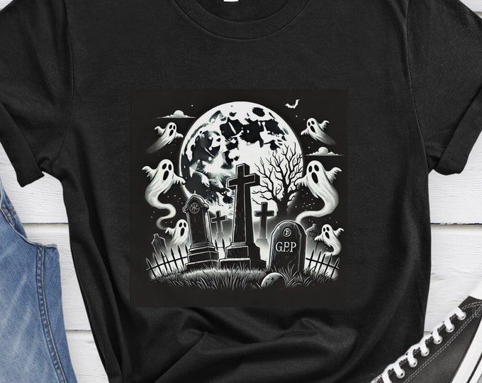 Spooky Graveyard, Halloween Shirt, Spooky Graphic, Tombstone Design, Halloween Apparel, Creepy Fashion, Gothic Shirt, Graveyard Graphic