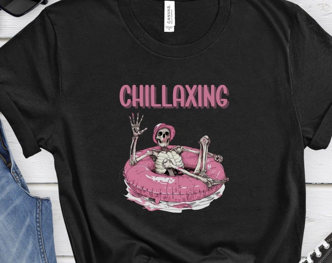 Chillaxing Skeleton Shirt, Mental Health, Summer T-shirt, Swimming Pool, Sun and Fun Shirt, Floatie, skeleton, funny shirt, novelty T Shirt