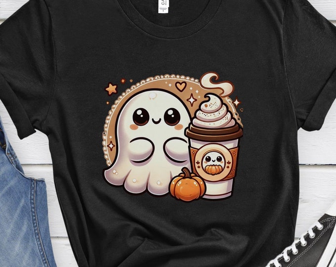 Adorable Ghost, Pumpkin Spice, Cute Ghost Shirt, Graphic Tee, Halloween Shirt, Halloween Gift, Fall Apparel, Ghost T-Shirt, Fall Fashion