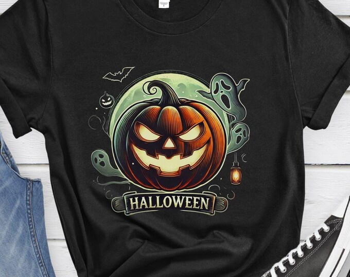 Spooky Halloween Pumpkin, Halloween shirt, Halloween apparel, Jack-o-lantern shirt, Spooky shirt, Halloween party shirt, Eerie pumpkin shirt