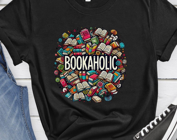 Bookaholic, Book Lover Tee, Gift for Bookworms, Librarian Shirt, Book Nerd Apparel, Literary Gifts, Bookish Gifts, Vibrant Book Lover Shirt