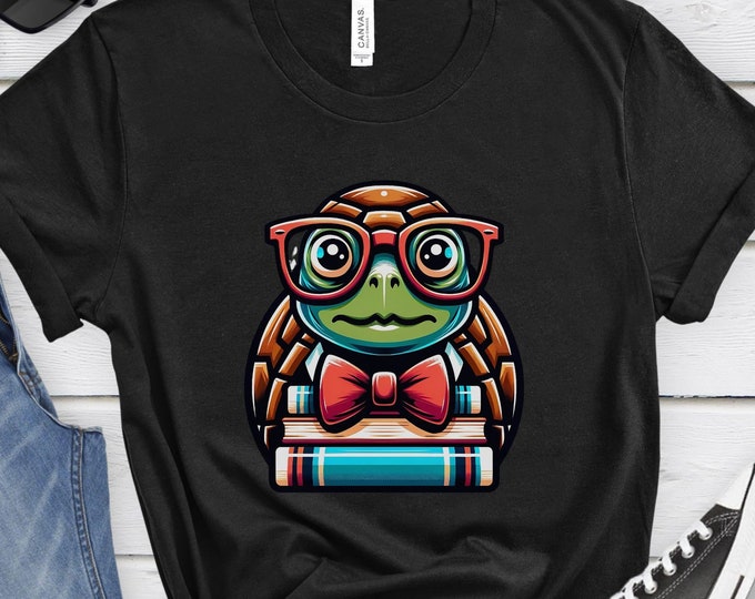 Bookish Turtle, Bookworm Shirt, Book Lover's Shirt, Reading Shirt, Librarian, Casual Nerdy Shirt, Literature Fashion, Adorable Graphic Tee