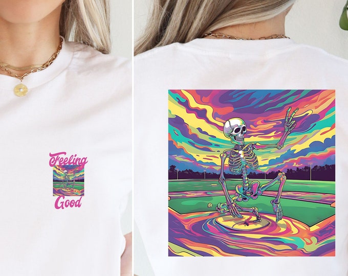 Psychedelic Baseball Field, Cool Graphic Shirt, Vintage, Graphic Tee, Funny Shirt, Funny Spooky Shirt, Skeleton Shirt, Brighten Your Day