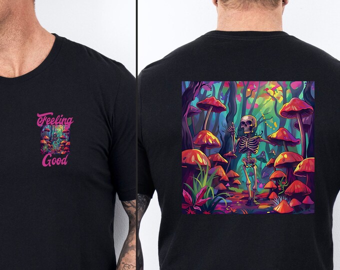 Psychedelic Mushroom Forest, Cool Graphic Shirt, Vintage, Graphic Tee, Funny Shirt, Funny Spooky Shirt, Skeleton Shirt, Brighten Your Day