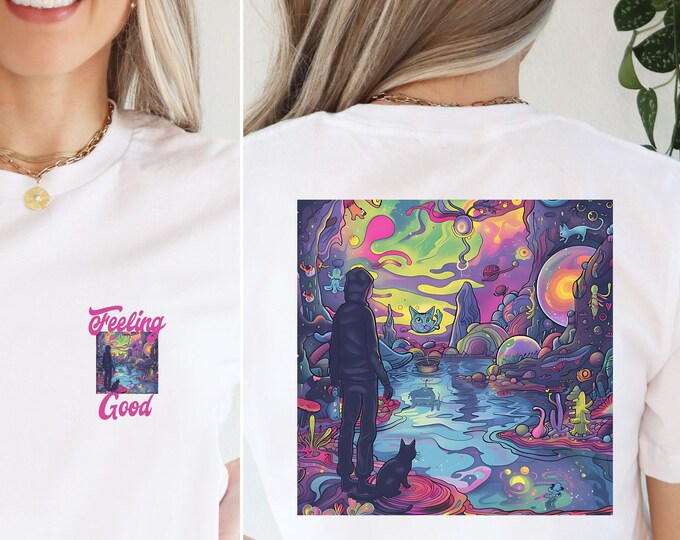 Psychedelic Cat River, Pet Shirt, Cat Lover Shirt, Cat Shirt, animal enthusiast, Pet owner gift, Psychedelic Shirts, Groovy shirts,