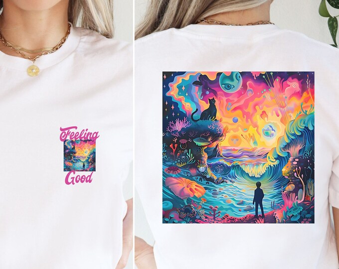 Psychedelic Landscape, Vintage Shirt, Retro Shirt, Wanderlust Shirt, Cat Shirt, Cat Lover Shirt, Animal Lover Shirt, Pet Shirt, Graphic Tee