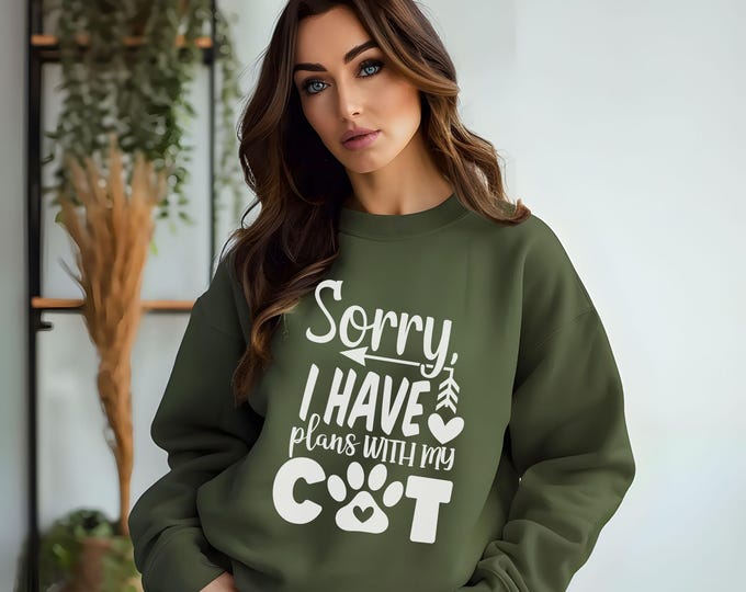 Sorry I Have Plans With My Cat, cat lover shirt, funny cat shirt, cozy cat shirt, pet owner shirt, cat mom apparel, feline enthusiast