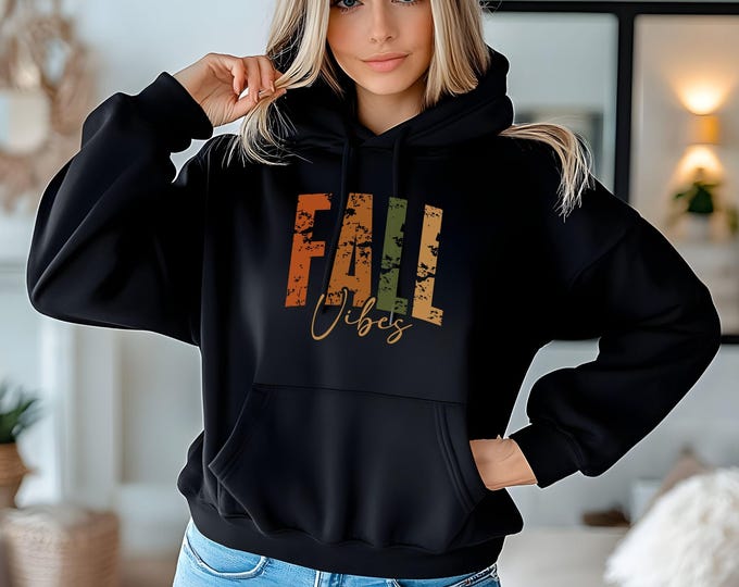 Fall Vibes, cozy fall hoodie, pumpkin patch outfit, Thanksgiving hoodie, rustic fall clothing, autumn leaves, fall graphic, autumn aesthetic