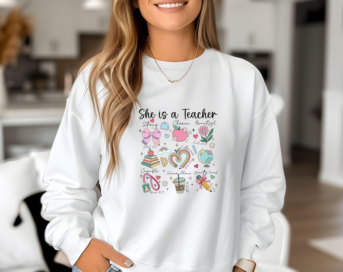 She is a Teacher, teacher icons shirt, women educator, back to school shirt, elementary teacher, teacher pride, classroom essential