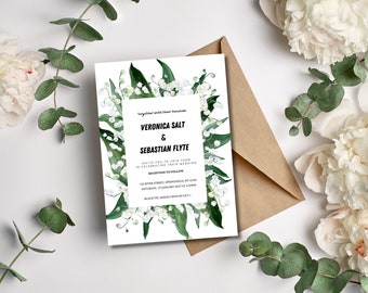 Modern Floral Invitation Bundle | Lily of the Valley Digital Wedding Template