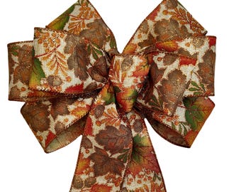 Orange Brown Glitter Fall Autumn Wreath Bow Leaves Lantern Bow Thanksgiving