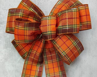 Orange Brown Plaid Check Fall Bow Wreath Bow Autumn Holiday Bows Lantern Bow Gift Thanksgiving Bows Decorations Winter