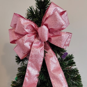 Pink Glitter Bow Wreath Christmas Tree Topper Bow Lantern Christmas bow Xmas decorations Wedding