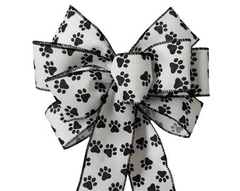 Blanc noir empreinte de pattes de chien guirlande noeuds décoratifs noeud lanterne cadeau chiens