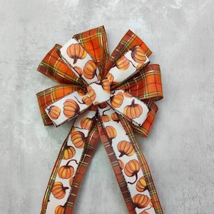 Handmade Orange Plaid Pumpkin Wreath Bow: Fall Decor