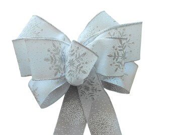 Silver and White Snowflake Christmas Wreath Bow Decorative Bows Lantern Bow Gift Xmas Bows Decorations Christmas