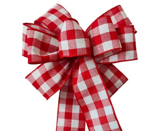 Red White Check Wreath Bow Plaid Decorative Bows Lantern Bow Gift Country Bow Gingham