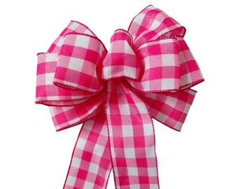 Pink Plaid Wreath Bow Check Decorative Bows Lantern Fuchsia Pink Bow Gift Country Bow