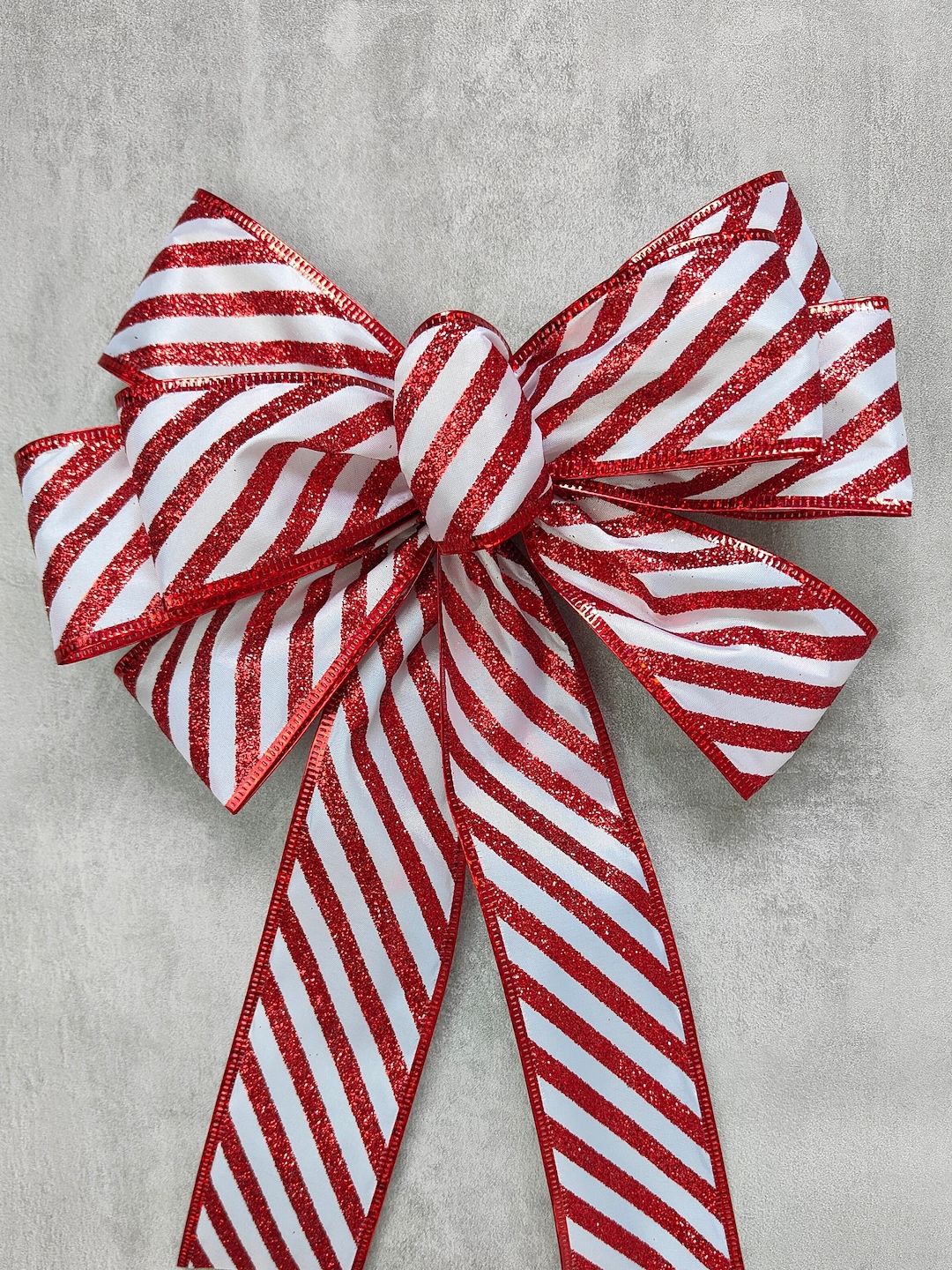 Red and White Christmas Bow Candy Cane Christmas Wreath Bow Holiday ...