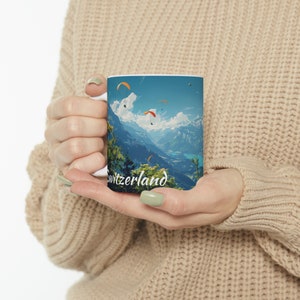 Switzerland Souvenir Mug | Nature Inspired | Coffee Lover Gift | Tea Lover Gift | Paragliding | Artistic Design | Interlaken East