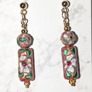 Two Pink Cloisonne Beads Earrings