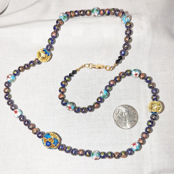 Navy and Sky Blue Cloisonne Necklace