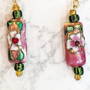 Pink Cloisonne earrings with green