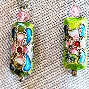 Green modern cloisonne earrings