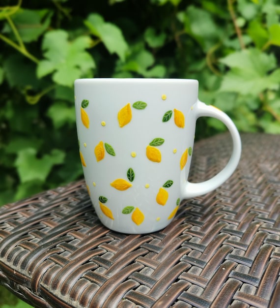 Lemon Mug, Hand-Painted Porcelain Coffee Mug, Italian Summer Gift