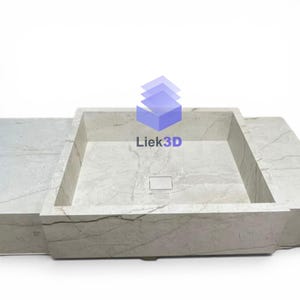 May include: A rectangular, light gray marble sink with a square basin and side ledges. The sink has a subtle veining pattern and a drain. The logo "Liek3D" is visible in the upper right corner.