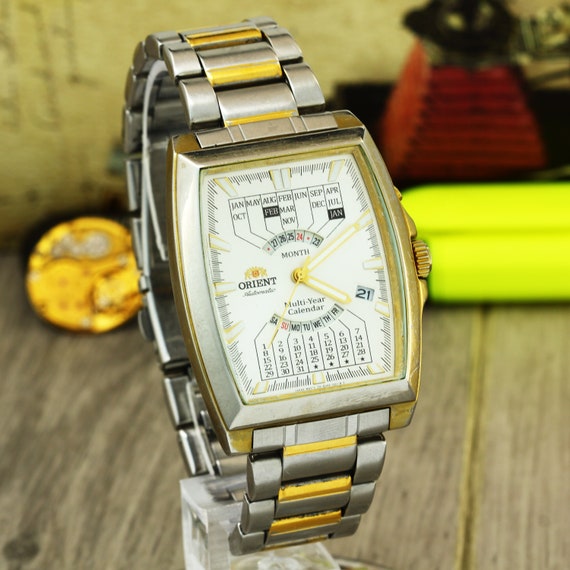 Orient Multi Yaer calendario WL EUAF A0 A CS automatico Japon reloj de pulsera rectangular para hombre calibre orient 46D40 esfera blanca. Hecho en Japon Etsy Espana