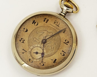 Rare Antique Vigilant Pocket Watch Football Players Soccer Scene Swiss Made 1900