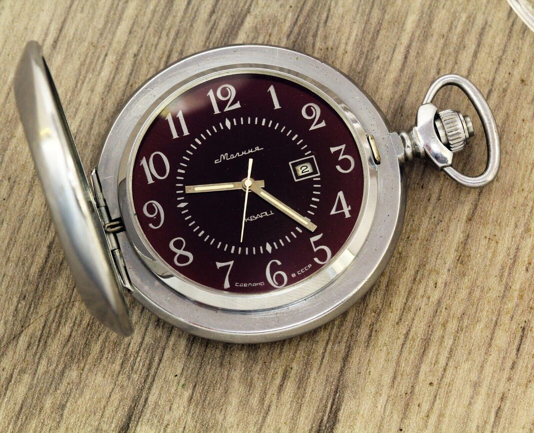 Molnija Ornament Quarz UDSSR Volljäger Taschenuhr Kaliber Poljot