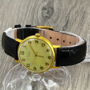 Poljot 2609 slim Ussr mens gold plated mechanical wristwatch. Export version