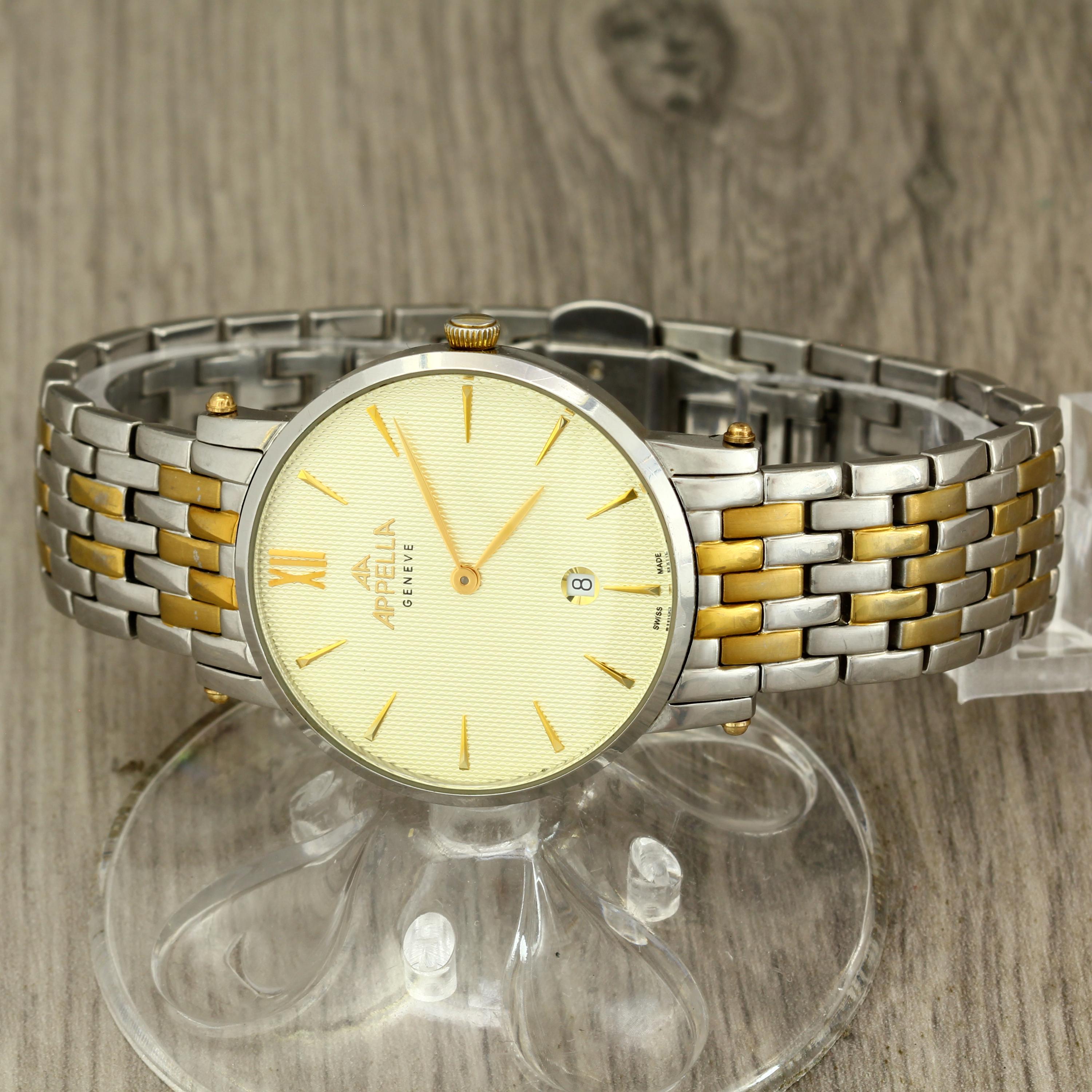 Appella Geneve 4053 Swiss made 1943 quartz stainless steel wristwatch with date