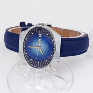 Reloj de pulsera mecánico soviético Poljot Stadium 2628H URSS para hombre con día/fecha y esfera azul