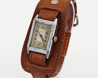 Vintage BIFORA tank watch 15 Jewels DRGM German military Era 1930s mechanical